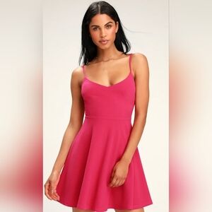 Lulus Do You Wanna Dance? Pink Skater Dress Size Large NWT